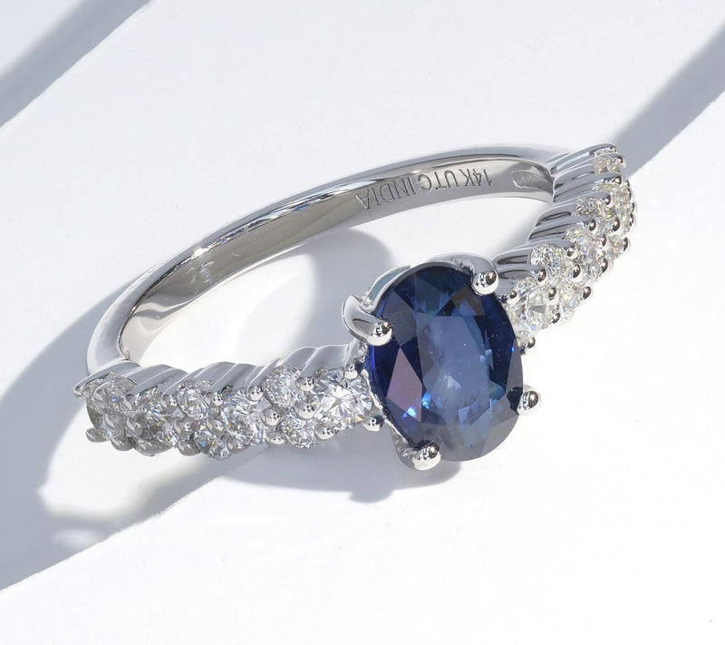 14K White Gold 0.90 ct Blue Sapphire & 0.40 cttw Diamond Ring — View 6