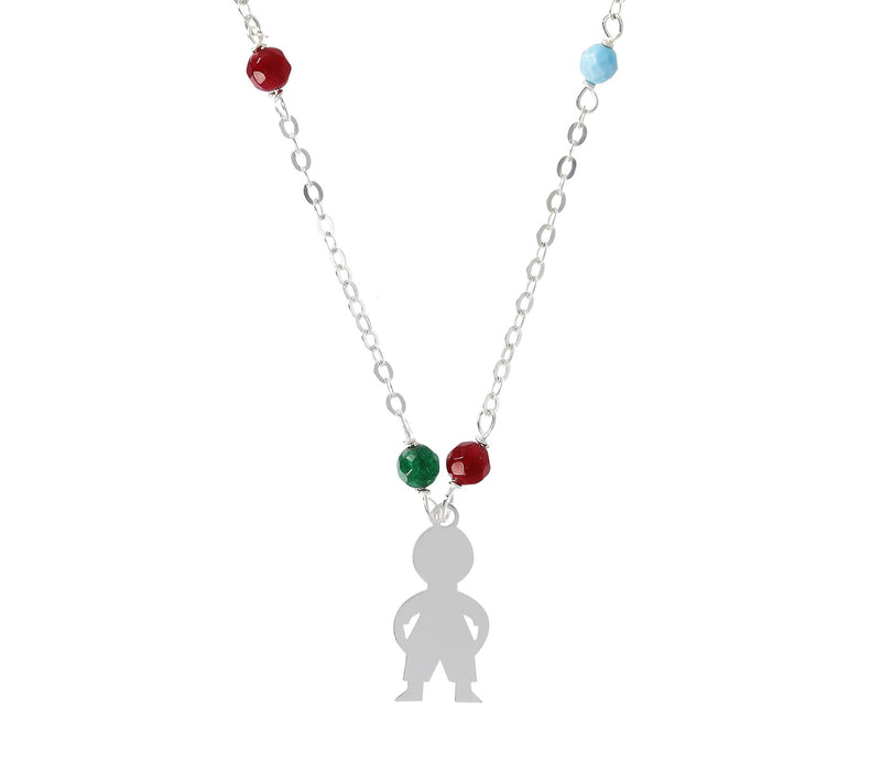Italian Silver Child Motif Gemstone Station Necklace — Main view