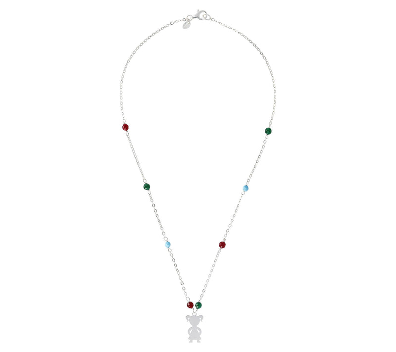 Italian Silver Child Motif Gemstone Station Necklace — View 2