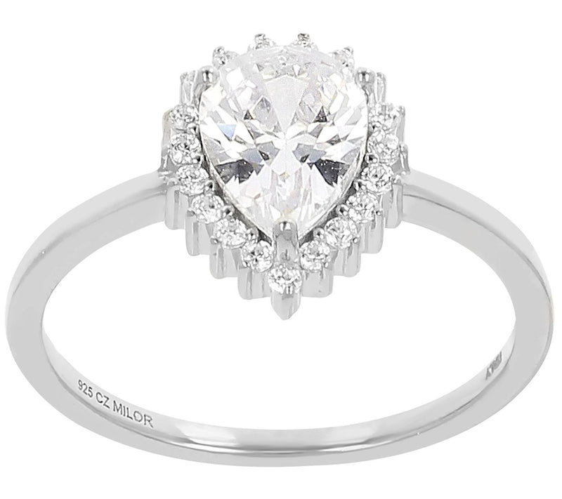 Diamonique 1.50 cttw Pear Cut Halo Ring, Sterli ng Silver — View 5