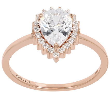 Diamonique 1.50 cttw Pear Cut Halo Ring, Sterli ng Silver