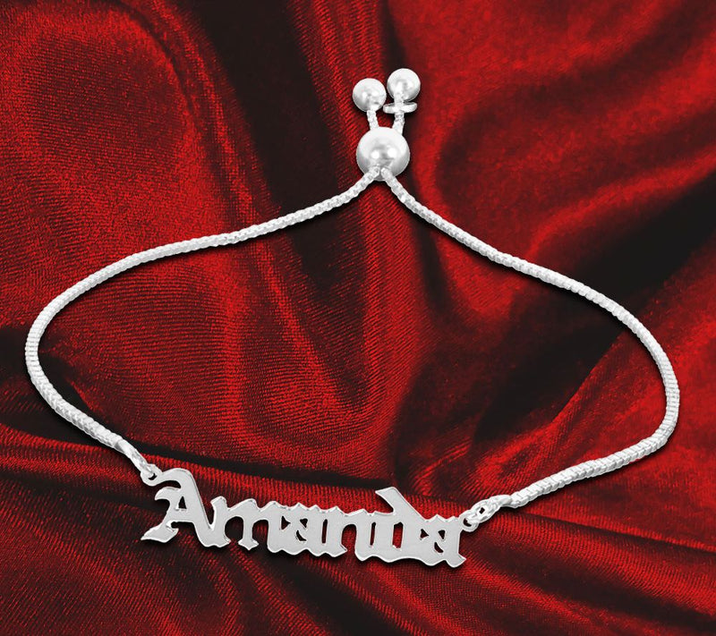 Sterling Silver Personalized Adjustable Name Br acelet — View 5