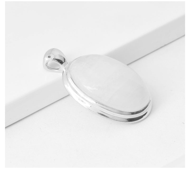 Sterling Silver Oval Rainbow Moonstone Pendant — View 6