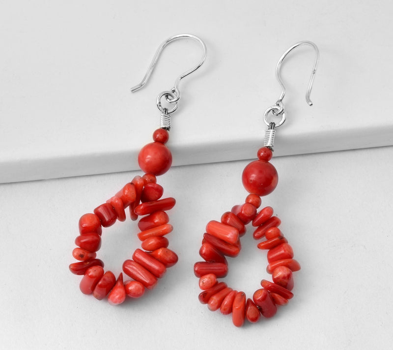 Sterling Silver Red Coral Bamboo Bead Earrings — View 7