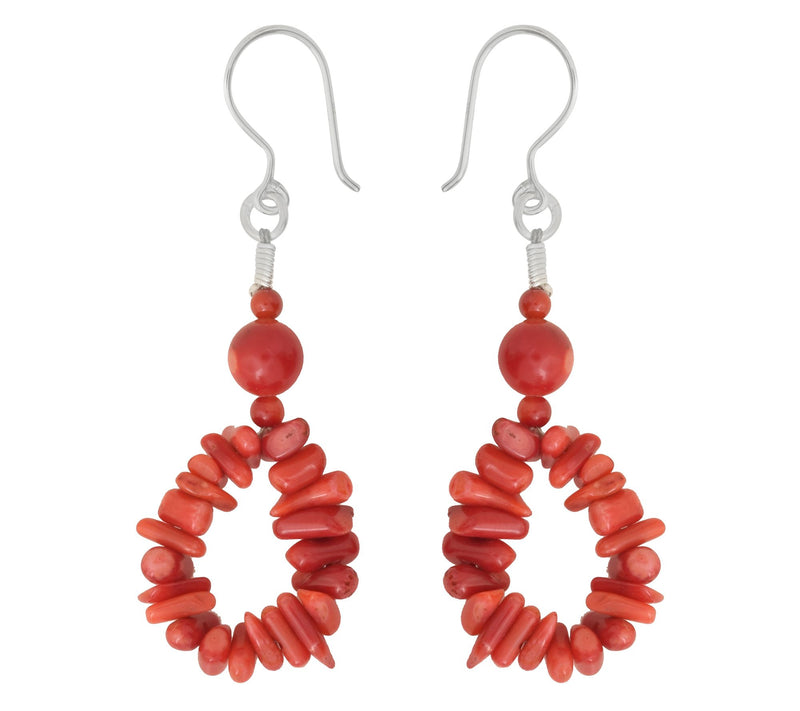 Sterling Silver Red Coral Bamboo Bead Earrings — View 3