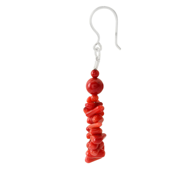 Sterling Silver Red Coral Bamboo Bead Earrings — View 5