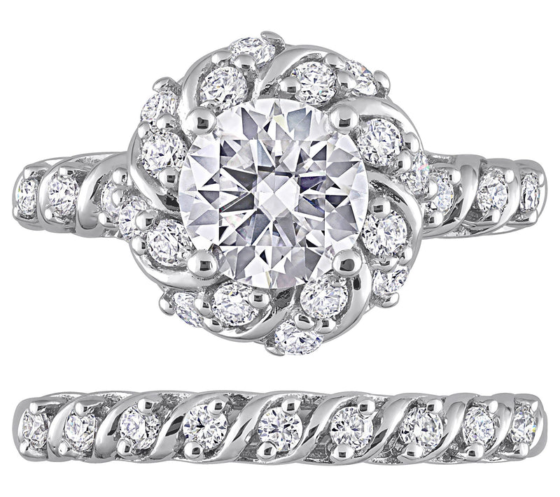 MoissanIce Moissanite 1.90 cttw Bridal Ring Set, Sterling — View 5
