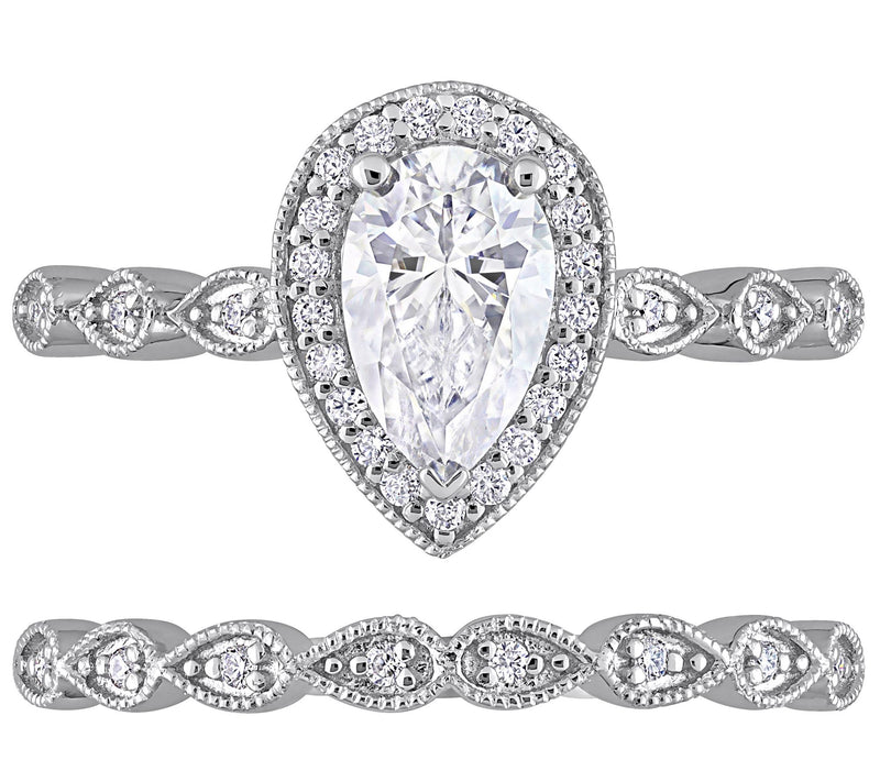MoissanIce Moissanite 1.05 cttw Teardrop BridalRing Set — View 5