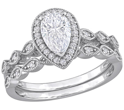 MoissanIce Moissanite 1.05 cttw Teardrop BridalRing Set