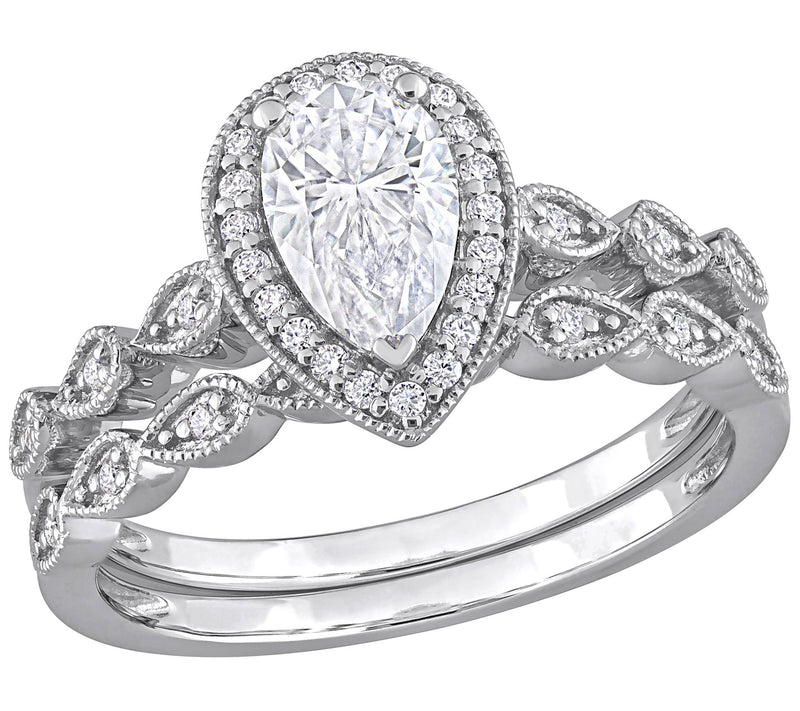 MoissanIce Moissanite 1.05 cttw Teardrop BridalRing Set — View 3