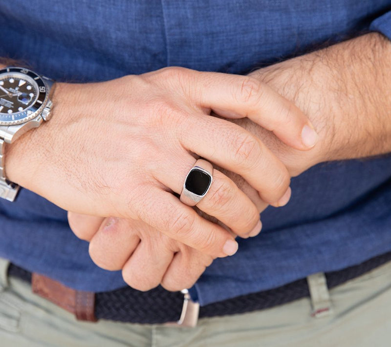 Or Paz Men's Sterling Silver Onyx Signet Ring — View 9