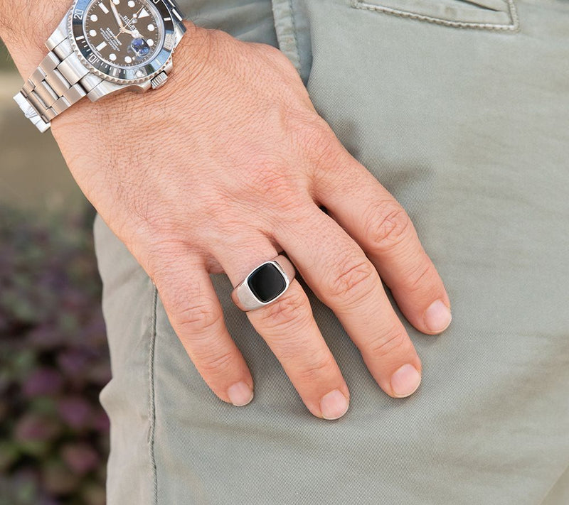 Or Paz Men's Sterling Silver Onyx Signet Ring — View 8