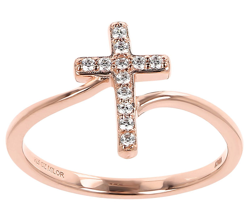 Diamonique Bypass Design Cross Ring, Sterling Silver — View 3