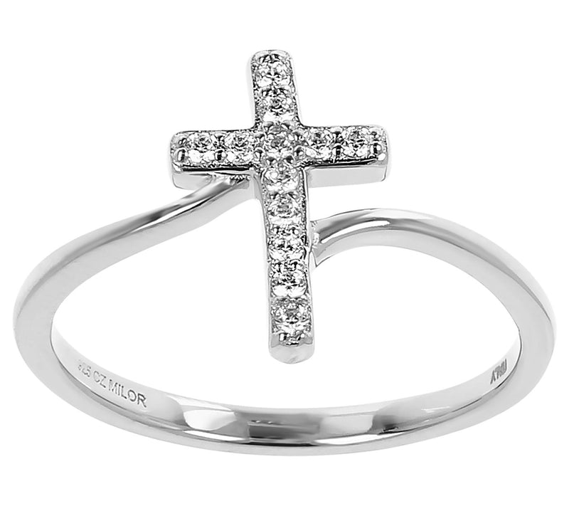 Diamonique Bypass Design Cross Ring, Sterling Silver — View 5