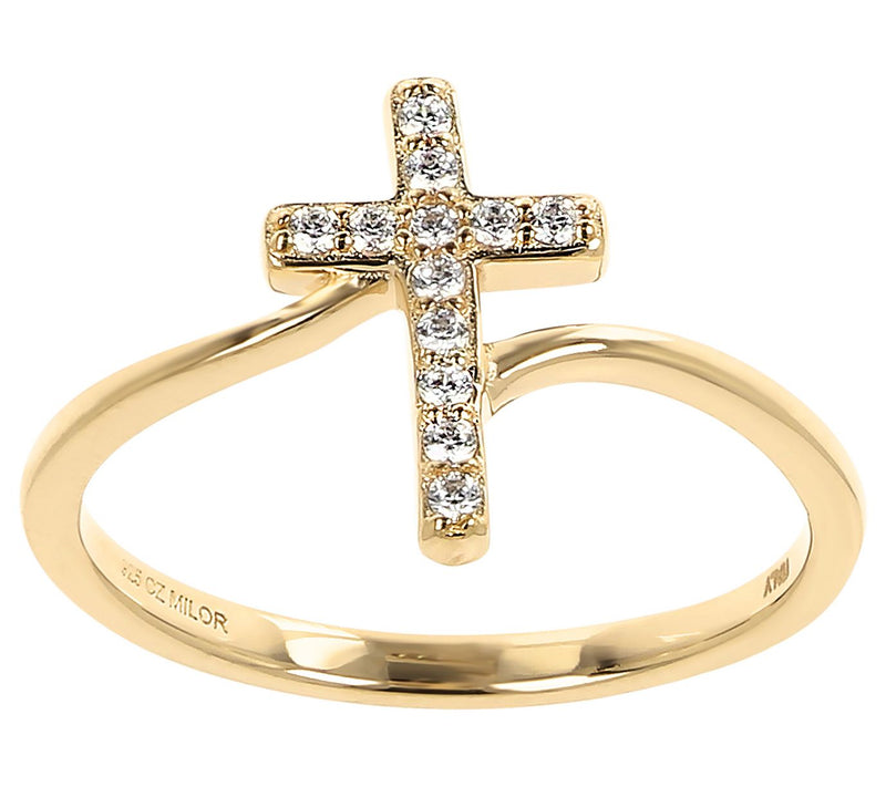 Diamonique Bypass Design Cross Ring, Sterling Silver — View 7