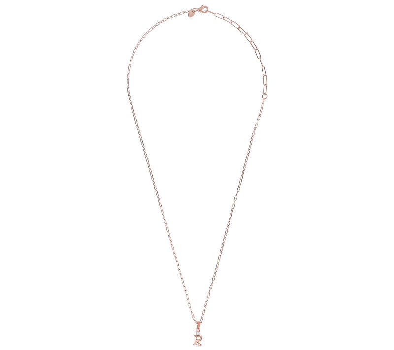 Diamonique Initial w/ Paperclip Chain, 14K R ose Gold Clad — View 54