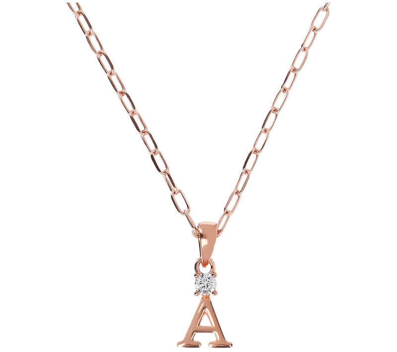 Diamonique Initial w/ Paperclip Chain, 14K R ose Gold Clad — View 5
