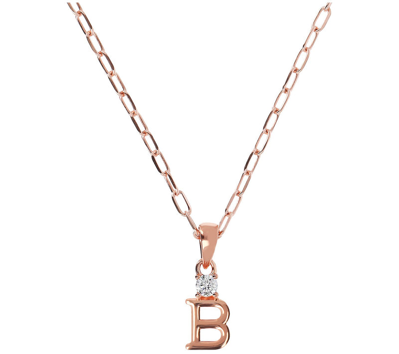 Diamonique Initial w/ Paperclip Chain, 14K R ose Gold Clad — View 7