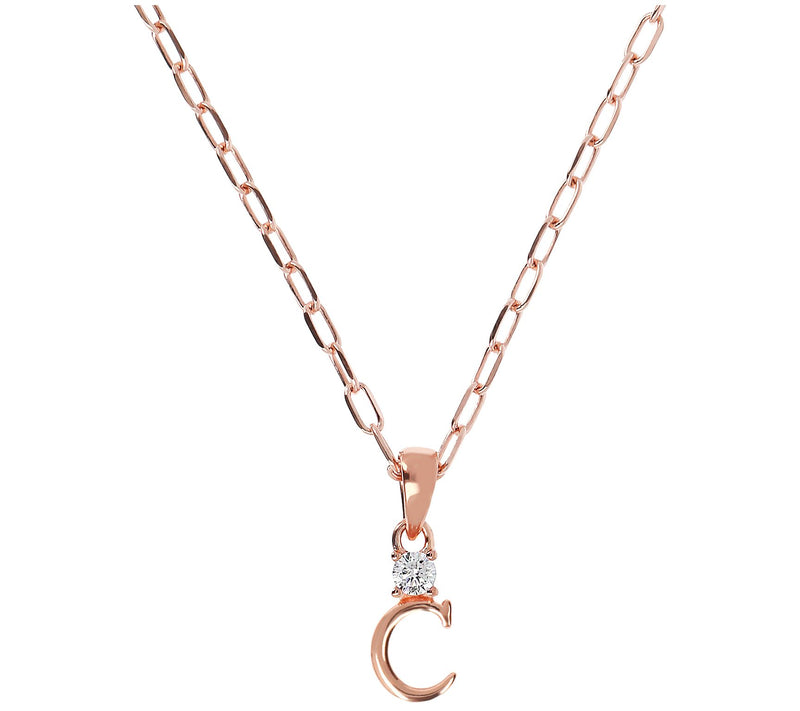 Diamonique Initial w/ Paperclip Chain, 14K R ose Gold Clad — View 9