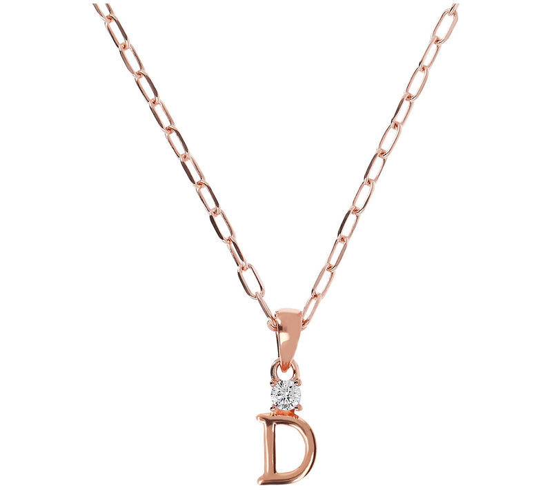 Diamonique Initial w/ Paperclip Chain, 14K R ose Gold Clad — View 11