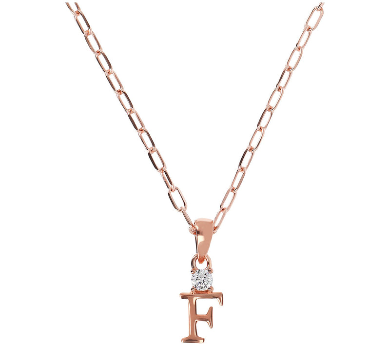 Diamonique Initial w/ Paperclip Chain, 14K R ose Gold Clad — View 15