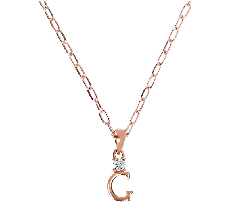 Diamonique Initial w/ Paperclip Chain, 14K R ose Gold Clad — View 17