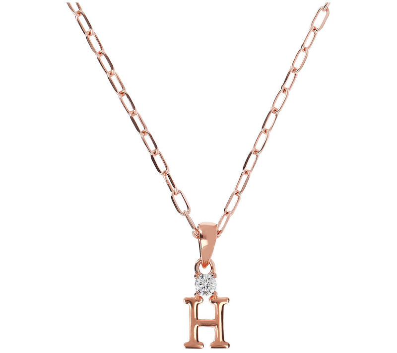 Diamonique Initial w/ Paperclip Chain, 14K R ose Gold Clad — View 19
