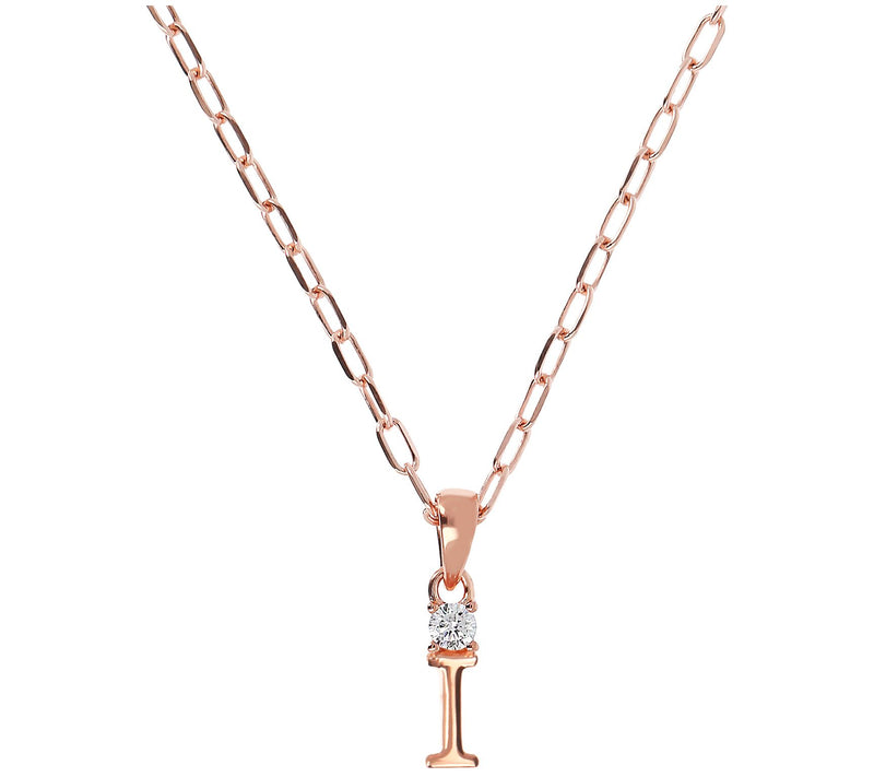 Diamonique Initial w/ Paperclip Chain, 14K R ose Gold Clad — View 21