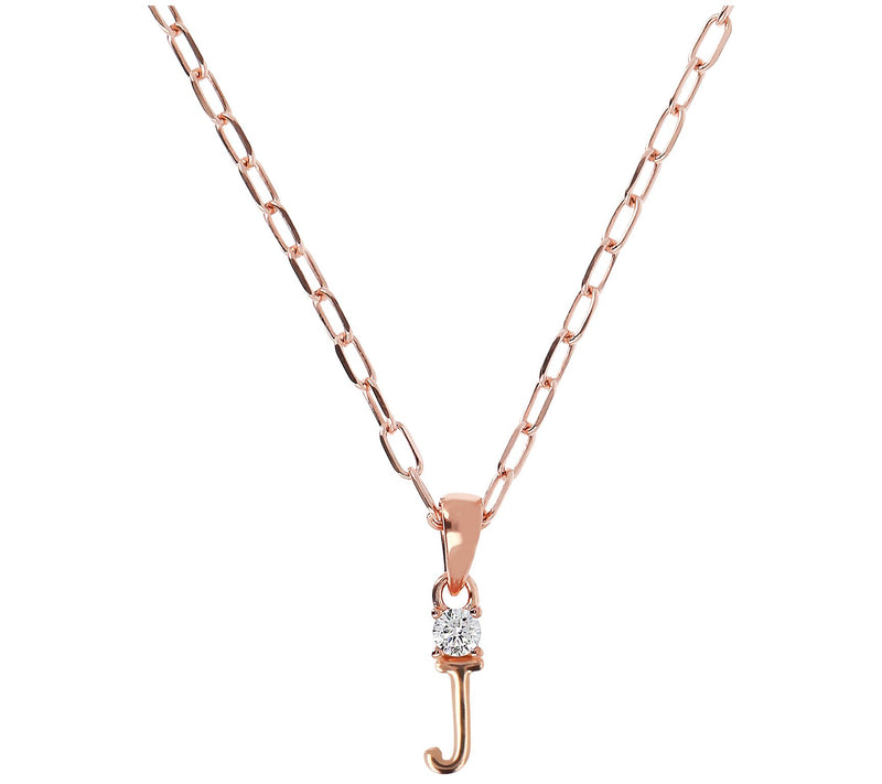 Diamonique Initial w/ Paperclip Chain, 14K R ose Gold Clad — View 23