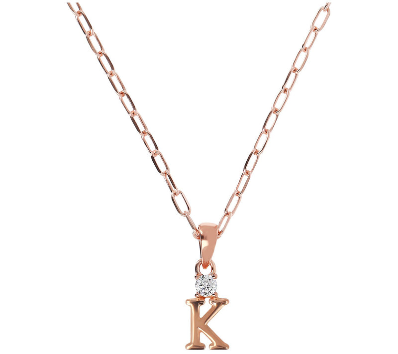 Diamonique Initial w/ Paperclip Chain, 14K R ose Gold Clad — View 3