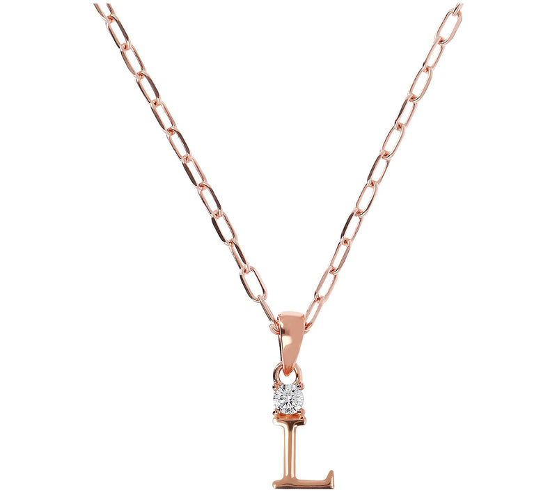 Diamonique Initial w/ Paperclip Chain, 14K R ose Gold Clad — View 25