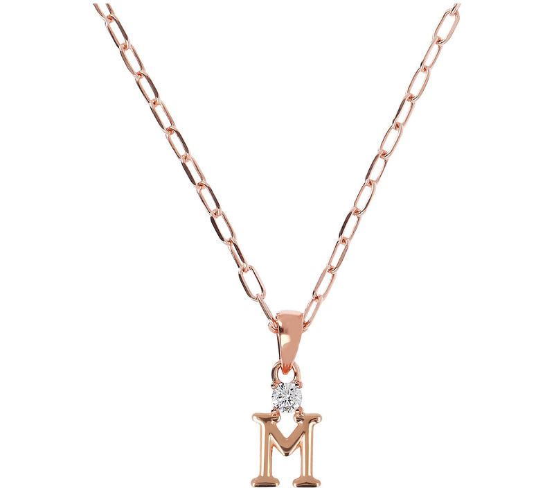 Diamonique Initial w/ Paperclip Chain, 14K R ose Gold Clad — View 27