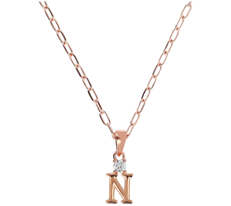 Diamonique Initial w/ Paperclip Chain, 14K R ose Gold Clad — View 29