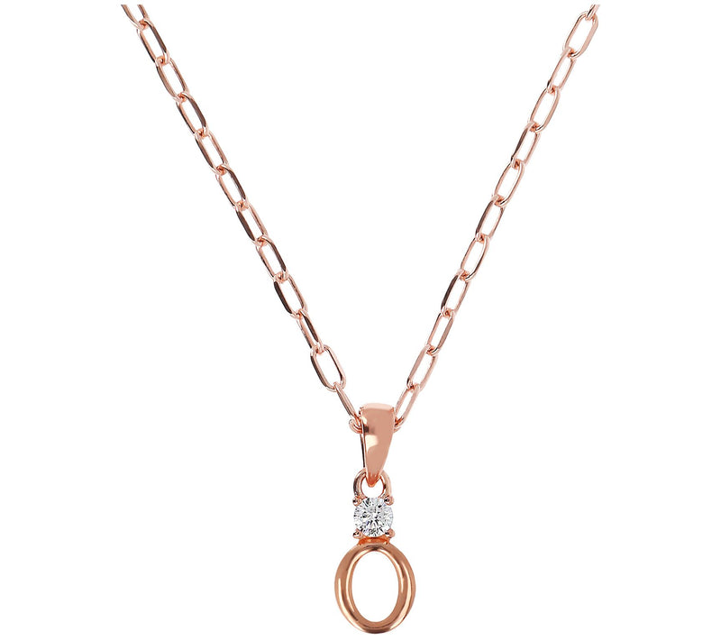 Diamonique Initial w/ Paperclip Chain, 14K R ose Gold Clad — View 31