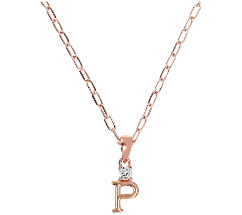 Diamonique Initial w/ Paperclip Chain, 14K R ose Gold Clad — View 33