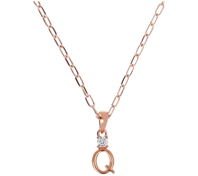 Diamonique Initial w/ Paperclip Chain, 14K R ose Gold Clad — View 35