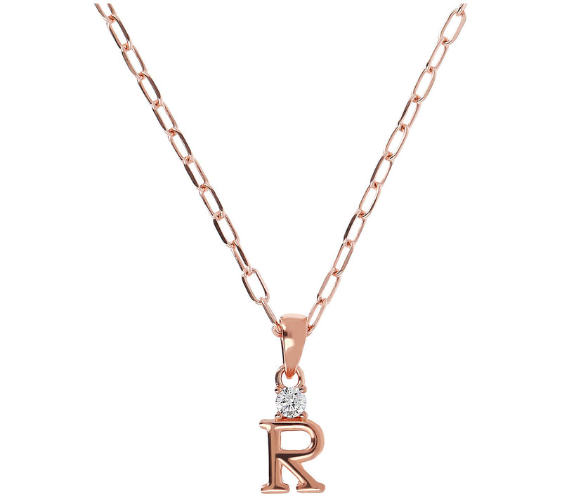 Diamonique Initial w/ Paperclip Chain, 14K R ose Gold Clad — View 37