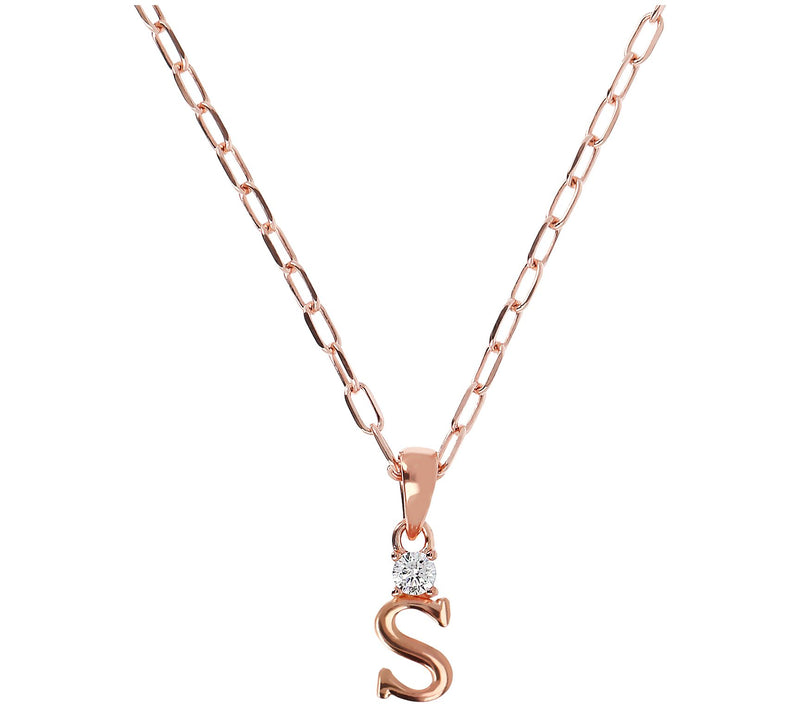 Diamonique Initial w/ Paperclip Chain, 14K R ose Gold Clad — View 39