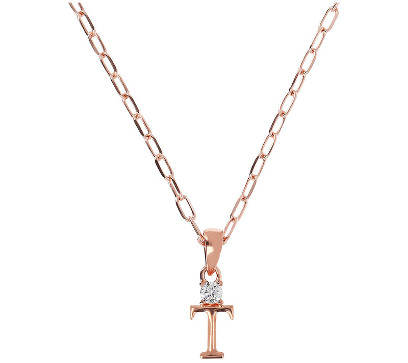 Diamonique Initial w/ Paperclip Chain, 14K R ose Gold Clad — View 41