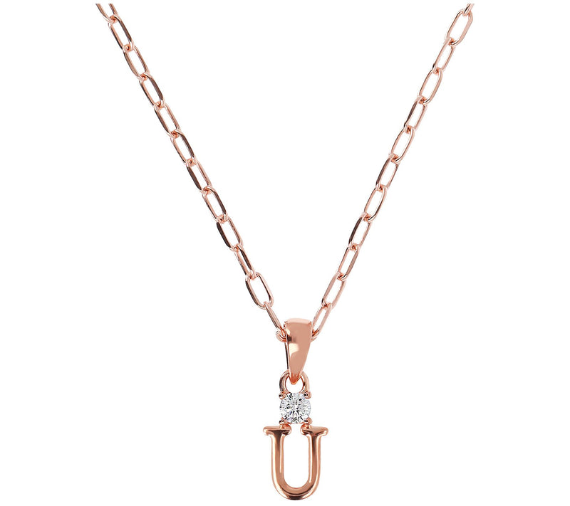 Diamonique Initial w/ Paperclip Chain, 14K R ose Gold Clad — View 43