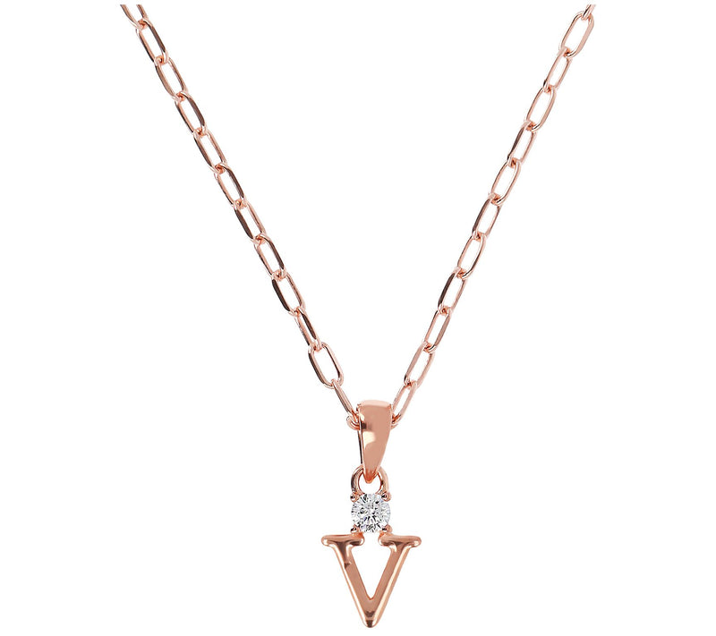 Diamonique Initial w/ Paperclip Chain, 14K R ose Gold Clad — View 45
