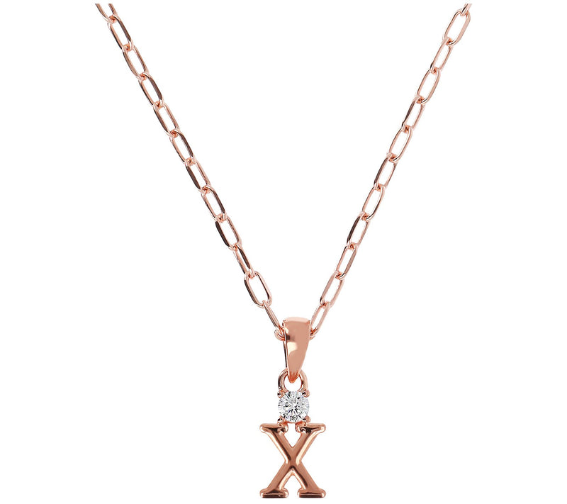 Diamonique Initial w/ Paperclip Chain, 14K R ose Gold Clad — View 49
