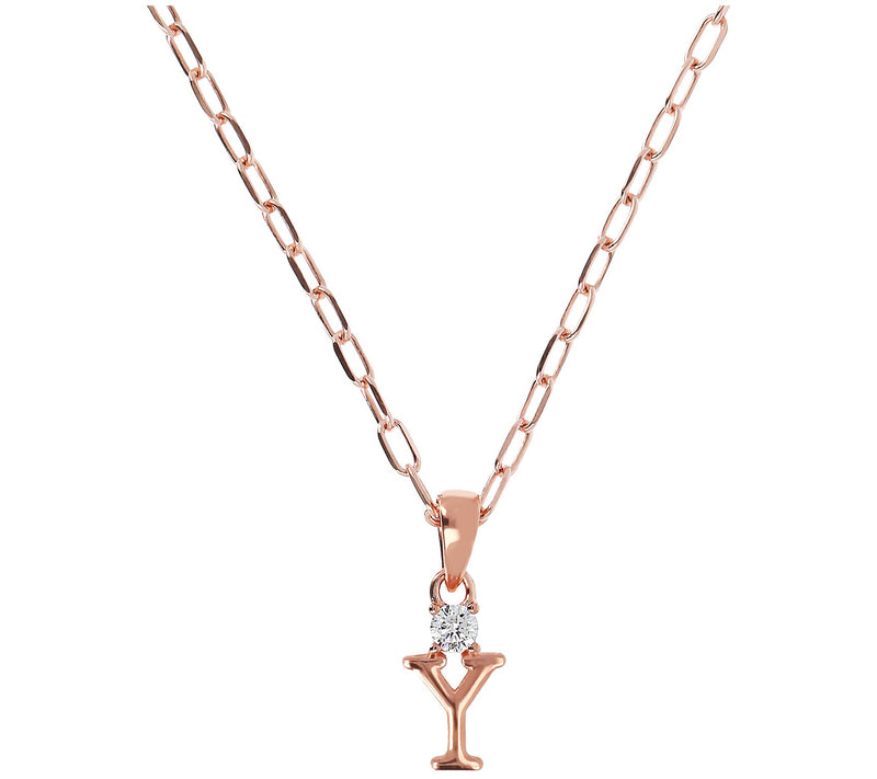 Diamonique Initial w/ Paperclip Chain, 14K R ose Gold Clad — View 51