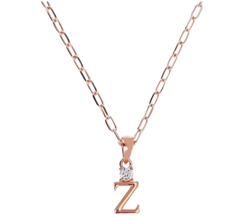 Diamonique Initial w/ Paperclip Chain, 14K R ose Gold Clad — View 53