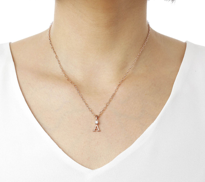 Diamonique Initial w/ Paperclip Chain, 14K R ose Gold Clad — View 55