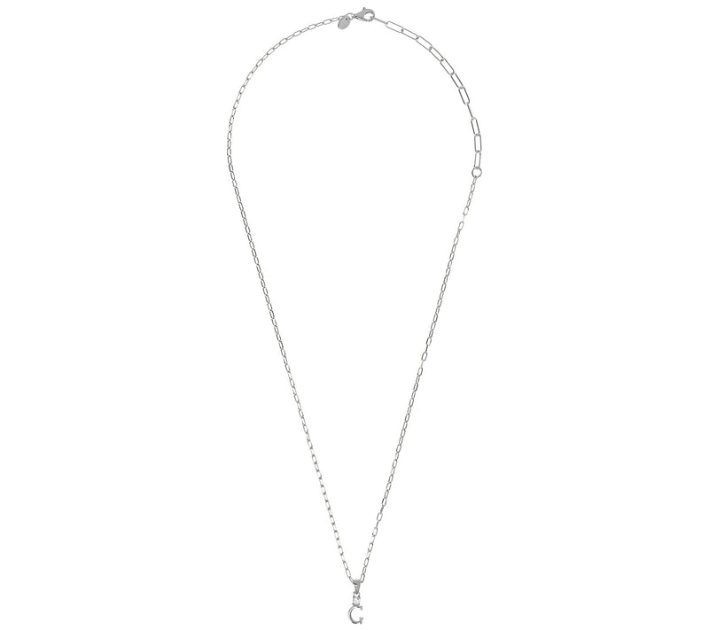 Diamonique Initial Pendant w/ Paperclip Link Chain, Sterling — View 54
