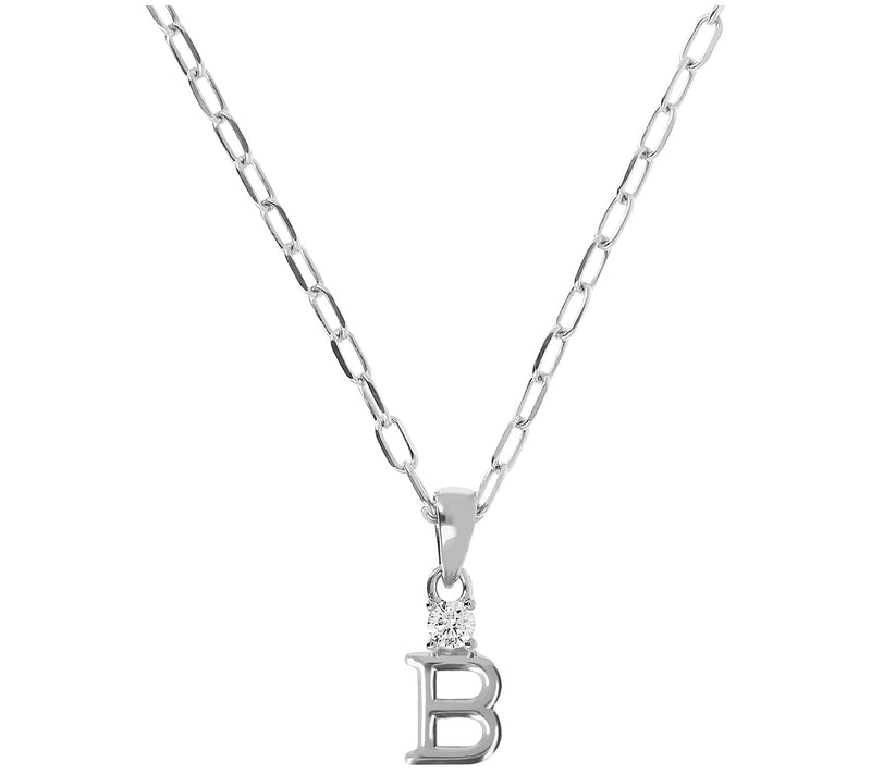 Diamonique Initial Pendant w/ Paperclip Link Chain, Sterling — View 5