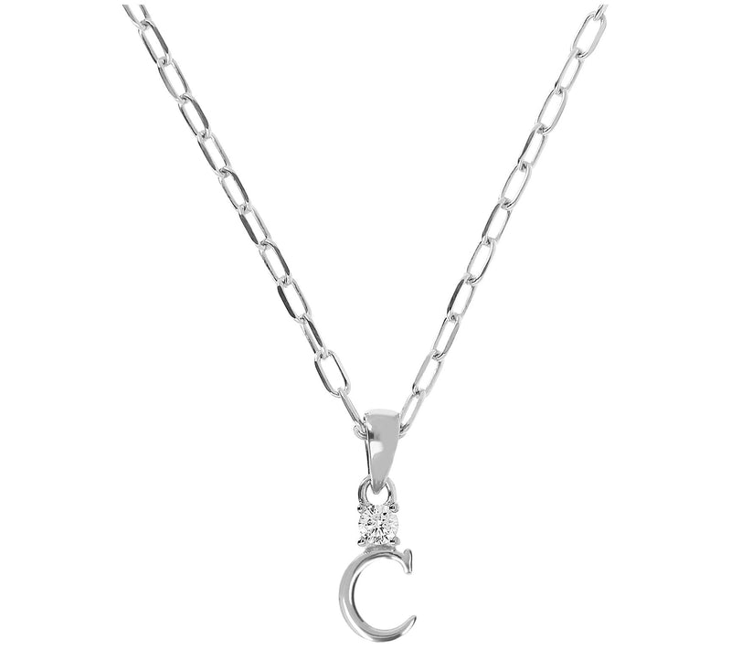 Diamonique Initial Pendant w/ Paperclip Link Chain, Sterling — View 7