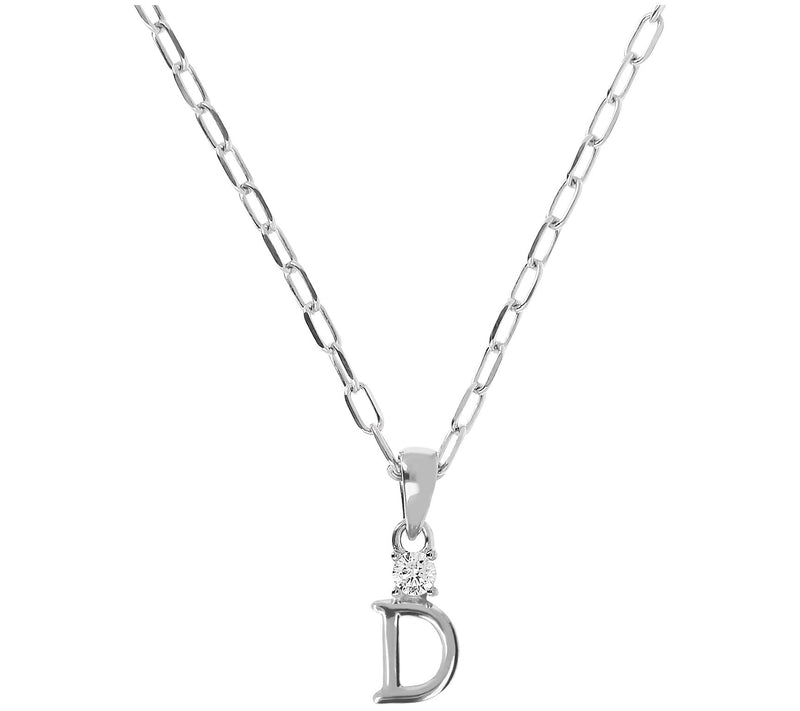 Diamonique Initial Pendant w/ Paperclip Link Chain, Sterling — View 9
