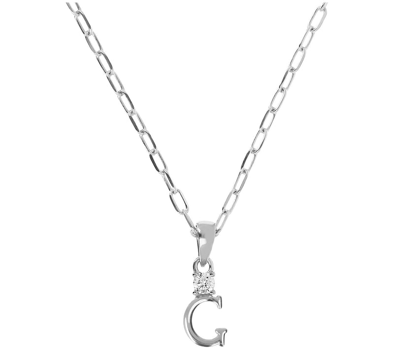 Diamonique Initial Pendant w/ Paperclip Link Chain, Sterling — View 15